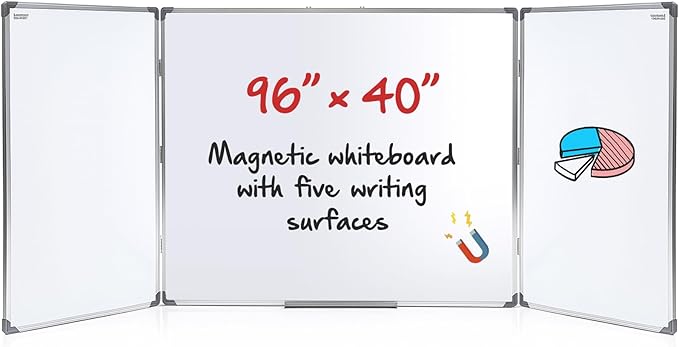 96” x 40 ” Foldable Whiteboard Dry Erase Board Large Tri Folding Whiteboard by Unknown