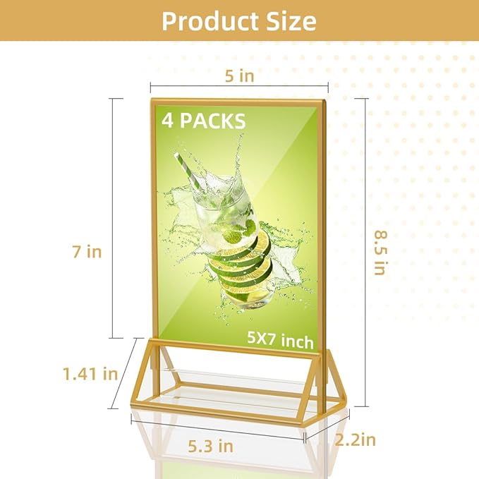 PPH-Sisy Acrylic Sign Holder 5X7 Gold Picture Frame, Double Sided Clear Display - Image 3