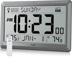 Wall Clock Atomic with Indoor Outdoor Temperature Battery Powered, Easy Reading by Hodik