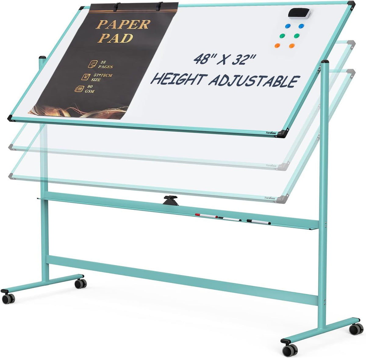 Rolling Whiteboard, 48x32 Inches Dry Erase Board