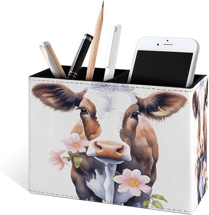 Famame Cow Eating Pink Flowers Pencil Holder - Image 2