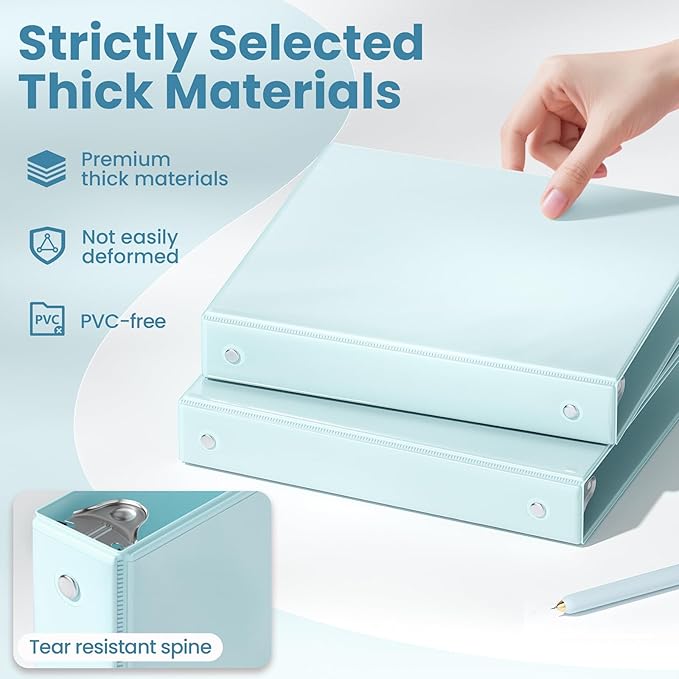 SUNEE 3 Ring Binder 1 Inch 1 Pack, Pastel Blue - Image 4