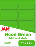 JAM Paper Shipping Address Labels, Rectangular, 1 1/3 x 4, Neon Green by JAMPaper