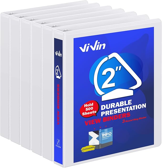 3 Ring Binder 2 Inch, ViVin Sturdy 2"-Slant D Ring Binder by ViVin