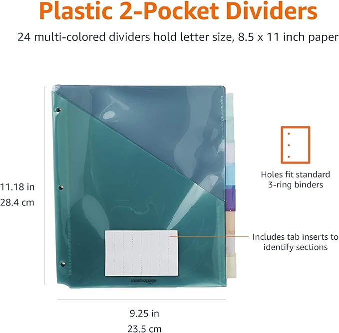 Amazon Basics Tab Dividers for 3 Ring Binder, Two Pocket, Letter Size - Image 8