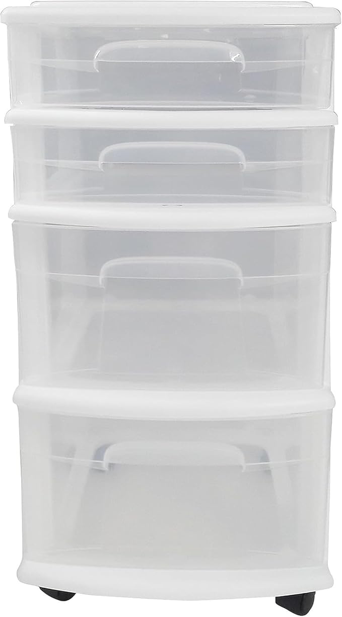 HOMZ 2-Pack Drawer Tower, 4-Tier Clear Plastic Storage Organizer Cart, and - Image 9