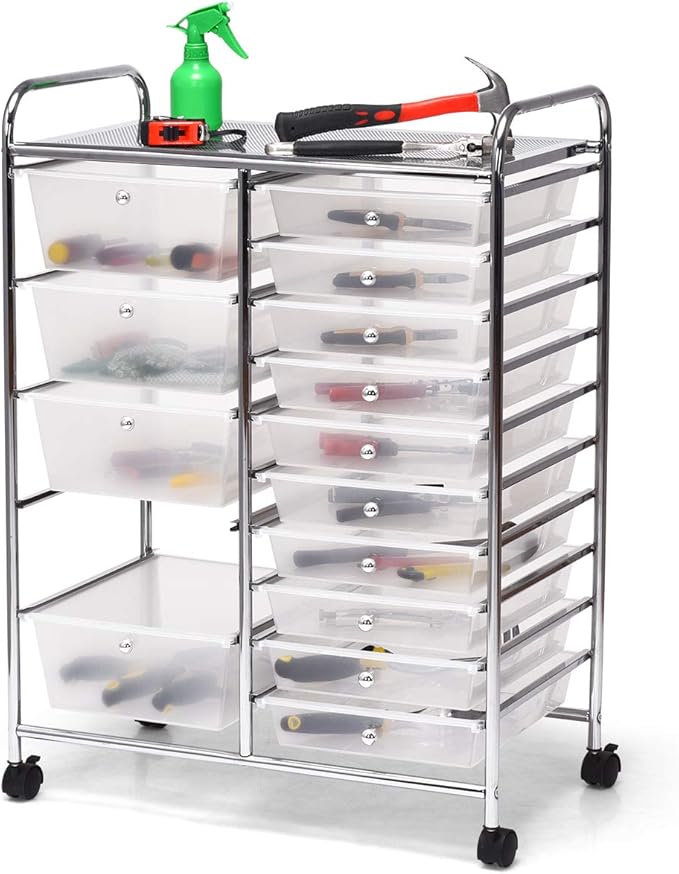 DORTALA 15-Drawer Rolling Storage Cart - Image 9