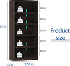 blini 5-Shelf Tall Bookcase Wooden Bookshelves 33in Wide Floor Standing Display - Image 2