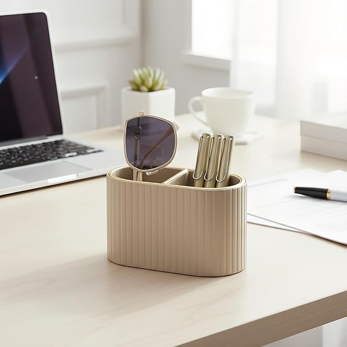 KINGFOM PU Leather Desk Organizer Pen Holder – Dual-Compartment Stylish Pencil - Image 4