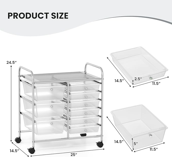 LDAILY 9 Drawer Rolling Storage Cart, Rolling Cart - Image 3