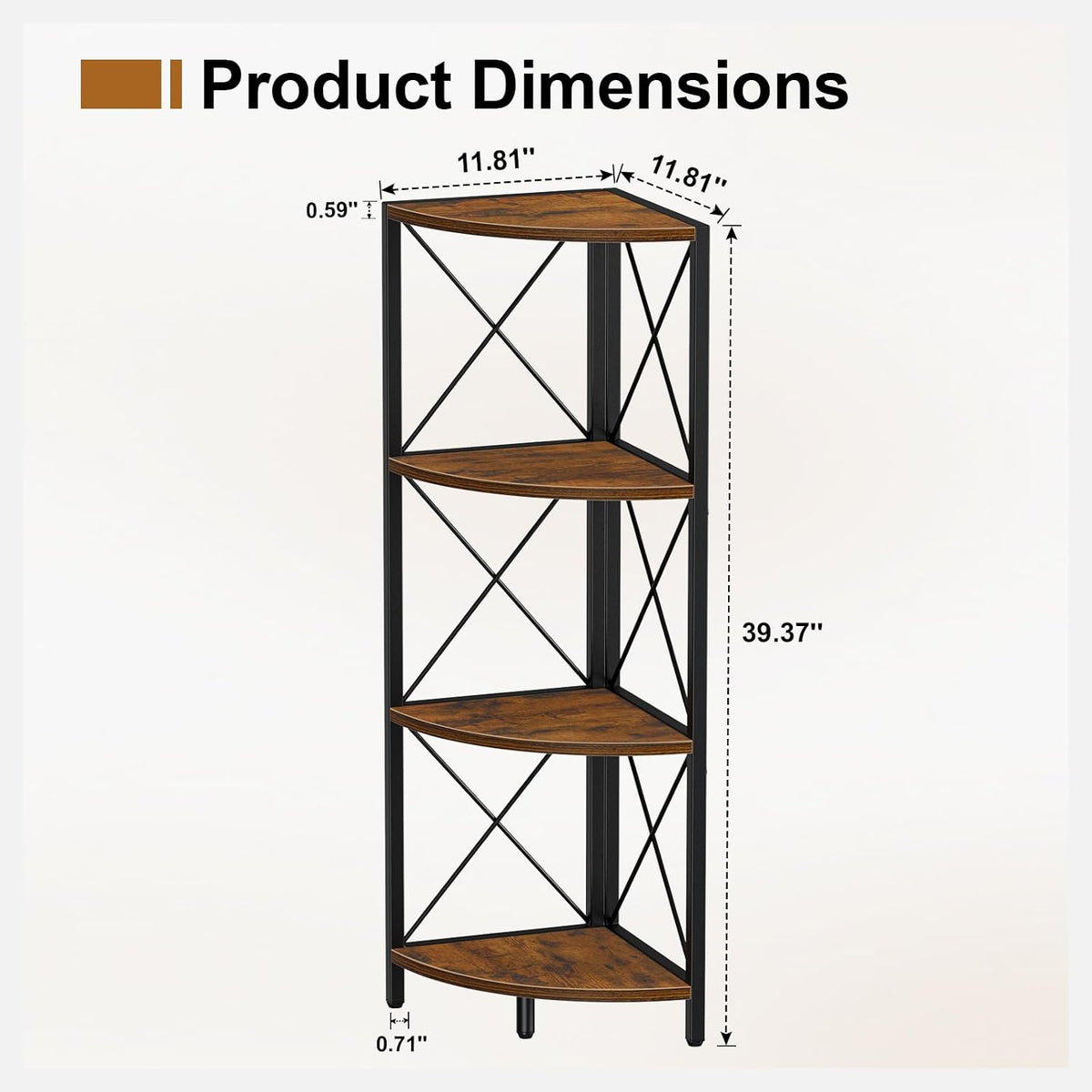 Snughome Rustic Corner Shelf Stand for Desktop, 4 Tier Corner Storage Plant S...