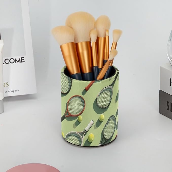 Leather Pen Holder for Desk Tennis Balls Racket Painted Pencil Cup Desktop - Image 6