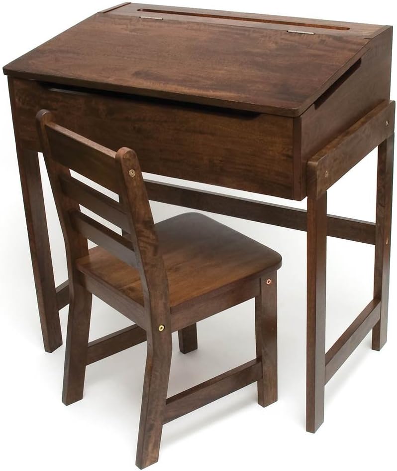 Lipper International Child's Slanted Top Desk & Chair, Walnut Finish, 25 1/2" x 16" x 26"