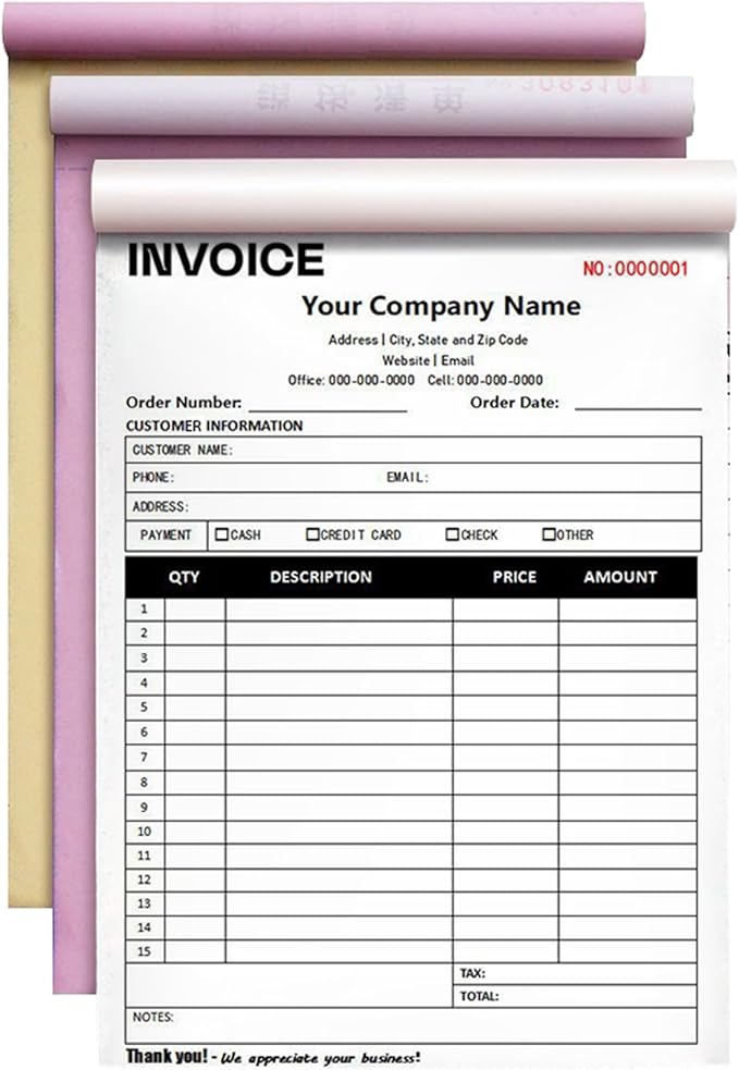 Custom Invoice Book in 3-Part /2-Part Receipt Book by Wasetell