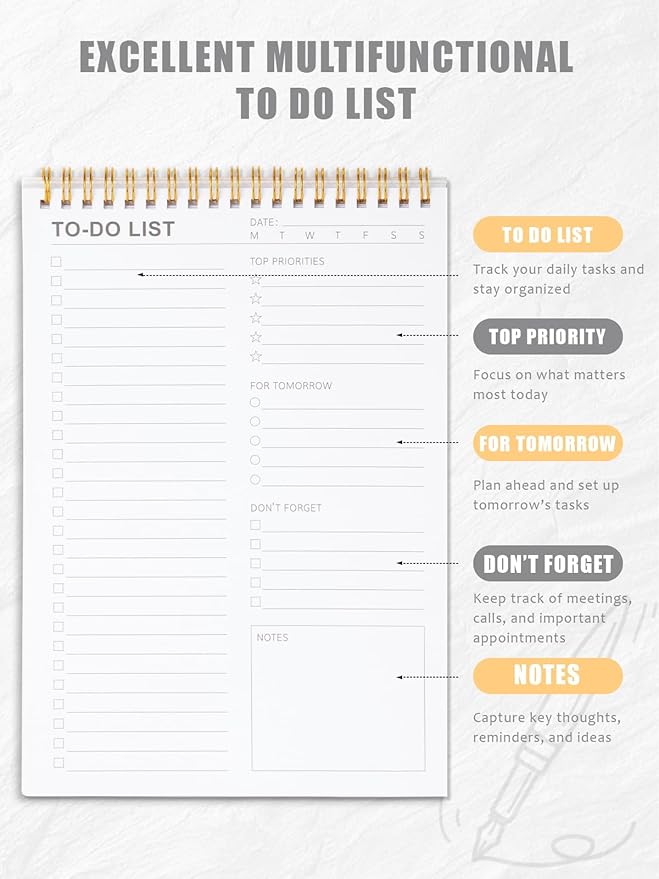 To Do List Notepad for Work, Productivity & Goal Setting, Undated Spiral Daily - Image 2