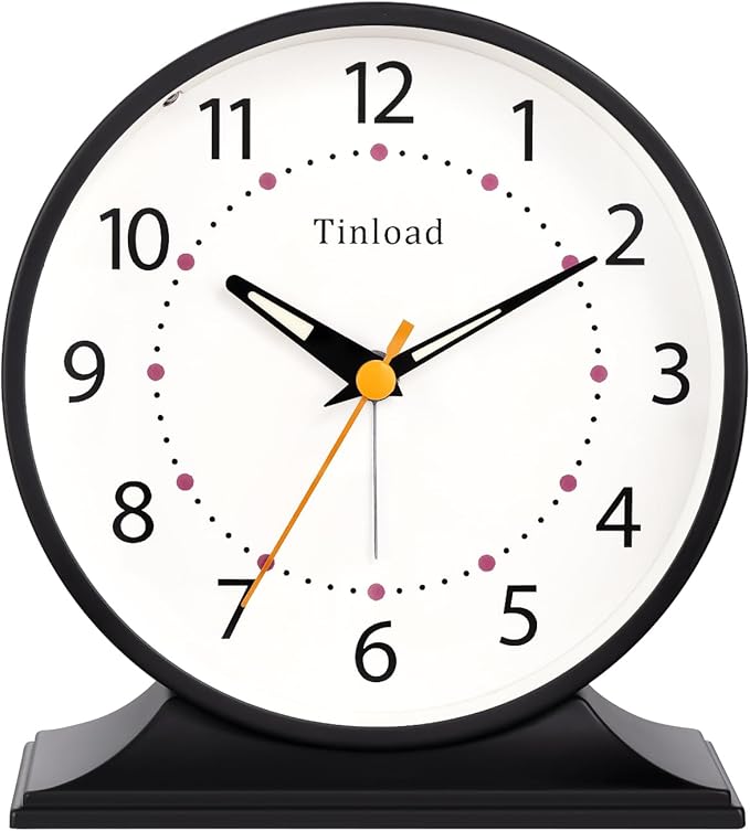 Tinload 4.5" Antique Retro Analog Alarm Clock, Small Silent Bedside Desk Clock by Tinload