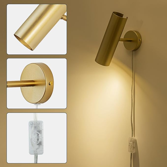 Ahaloye Gold Plug in Wall Sconce Set of 2, Modern Swing Arms Wall Lamp - Image 2