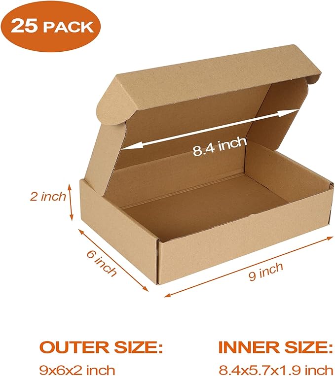 PHAREGE 9x6x2 inch Shipping Boxes Bulk 25 Pack Brown, Tab Lock Tuck Top Mailer - Image 2