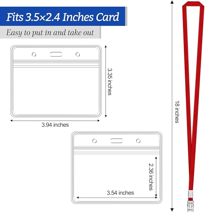 100 Pcs Clear Horizontal Badge Id Card and 100 Pcs Lanyard, Reusable Lanyards - Image 2