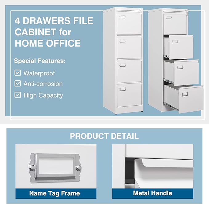 PEUKC 4-Drawer File Cabinet, 16.3" Deep Vertical Filing Cabinet - Image 5