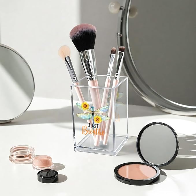 Vgrti Just Breathe Acrylic Cosmetic Pencil Pen Holder Cup, Inspirational - Image 3