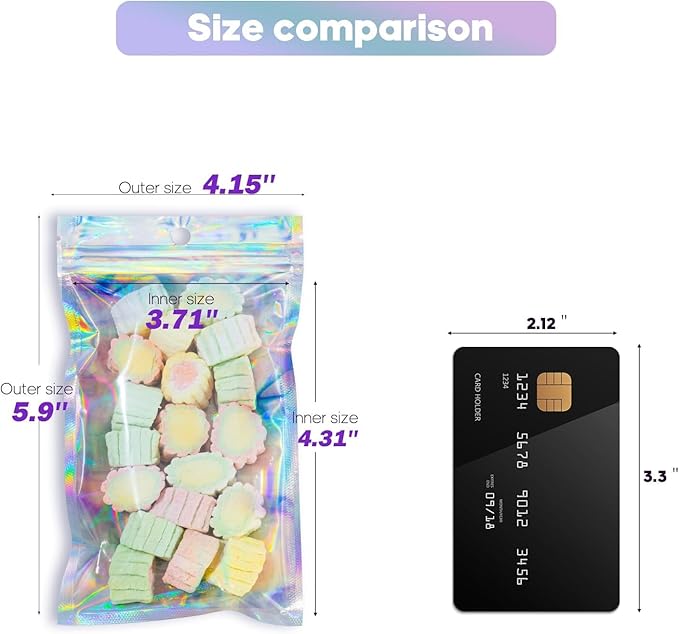 100Pcs Holographic Resealable Bags, 4x6 inch Packaging Foil Pouch ，Motomy Mylar - Image 2