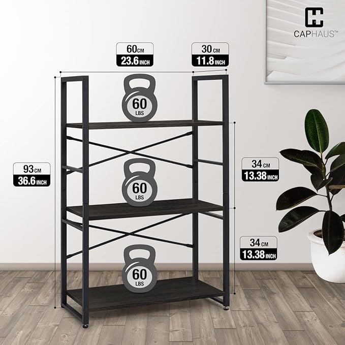 CAPHAUS 3 Tier Small Bookshelf, 24 Inch Width Free Standing Shelf, Bookcase - Image 3