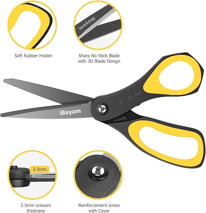 Scissors, iBayam 3 Pack 8" All Purpose Nonstick Scissors, 2.5MM Thickness - Image 3