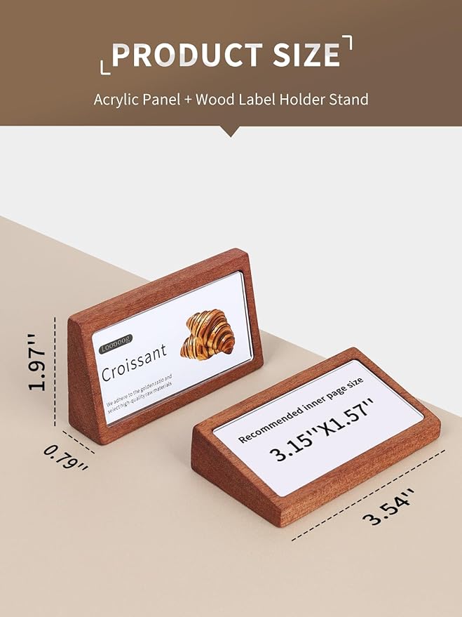 6 Pack Small Wood Price Tag Label Holder Tabletop Stand or Recline Small Sign - Image 3