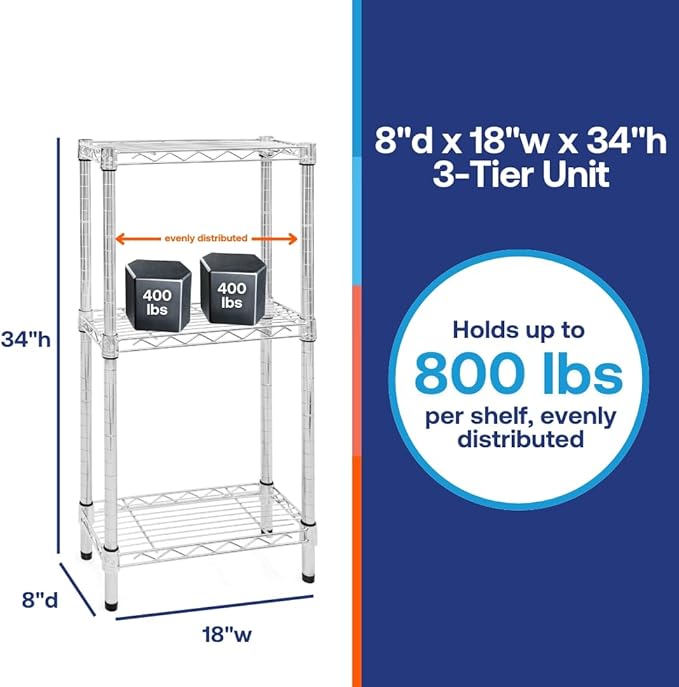 Shelving Inc. 8" d x 18" w Chrome Wire Shelving - Image 2