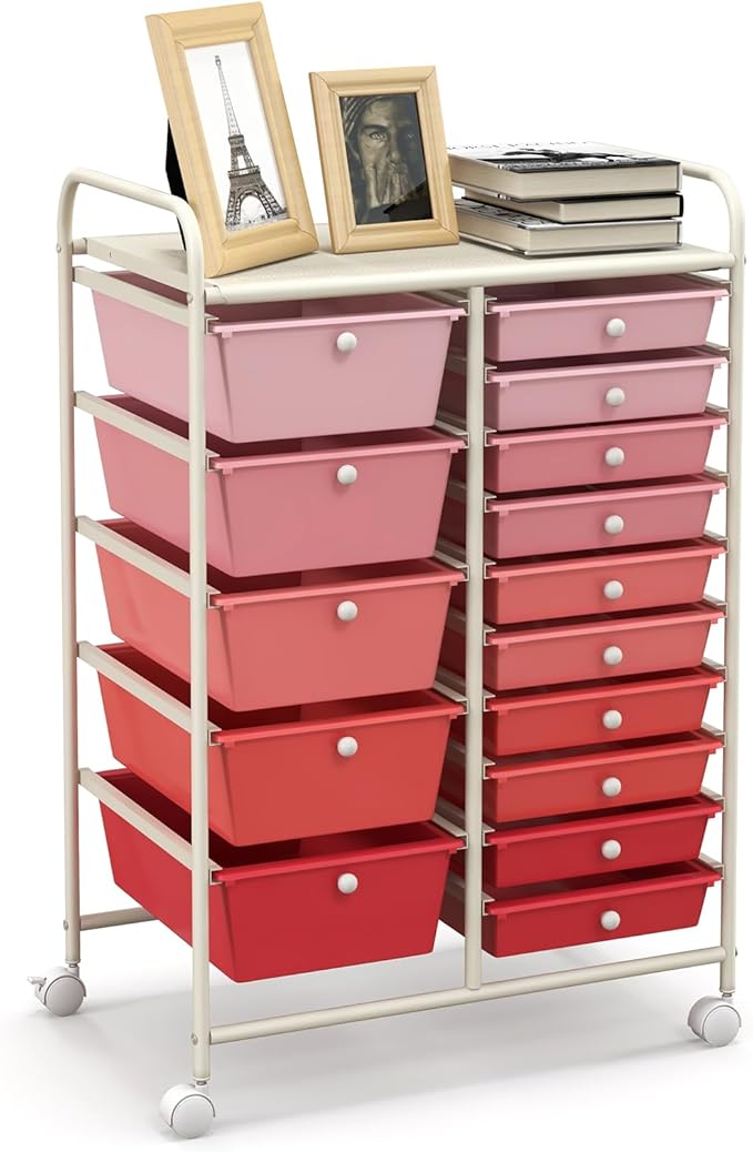 HAPPYGRILL 15-Drawer Rolling Cart, Storage Carts by HAPPYGRILL