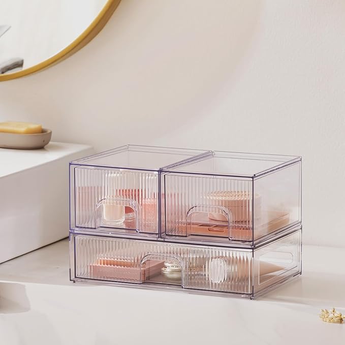 Vorey Clear Stackable Desk Storage Drawers, 3 Pack Acrylic Bathroom Makeup - Image 8