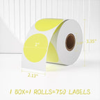 MFLABEL 2" 750 Yellow Circle Direct Thermal Stickers Labels Roll, Compatible - Image 2