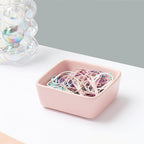 NatSumeBasics Pink Ceramic Paper Clip Holder Dispenser | Square Paper Clips & Push Pins, Office Desk Organizer