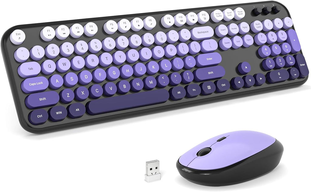 MOFII Wireless Keyboard and Mouse Combo, Full Size 2.4G Retro Round Computer