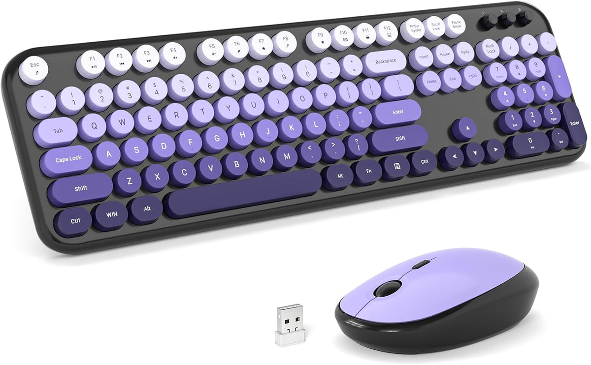MOFII Wireless Keyboard and Mouse Combo, Full Size 2.4G Retro Round Computer