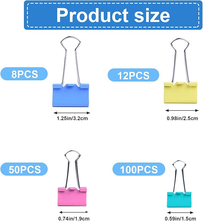 170 Pcs Binder Clips Assorted Sizes, Colored Large, Small Binder Paper Clips - Image 3