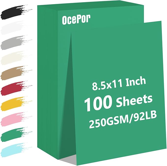 OcePor 100 Sheets Christmas Green Cardstock Paper, Colored Printer Paper 8.5 x by OcePor