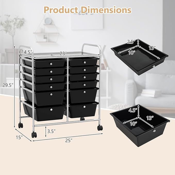 HAPPYGRILL Happygrill 12-Drawer Rolling Storage Cart, Utility Cart - Image 3
