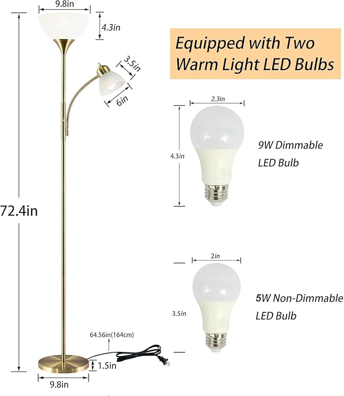 Floor Lamp, Dimmable Standing lamp, Stepless Dimming Brightness, Included 9W - Image 5