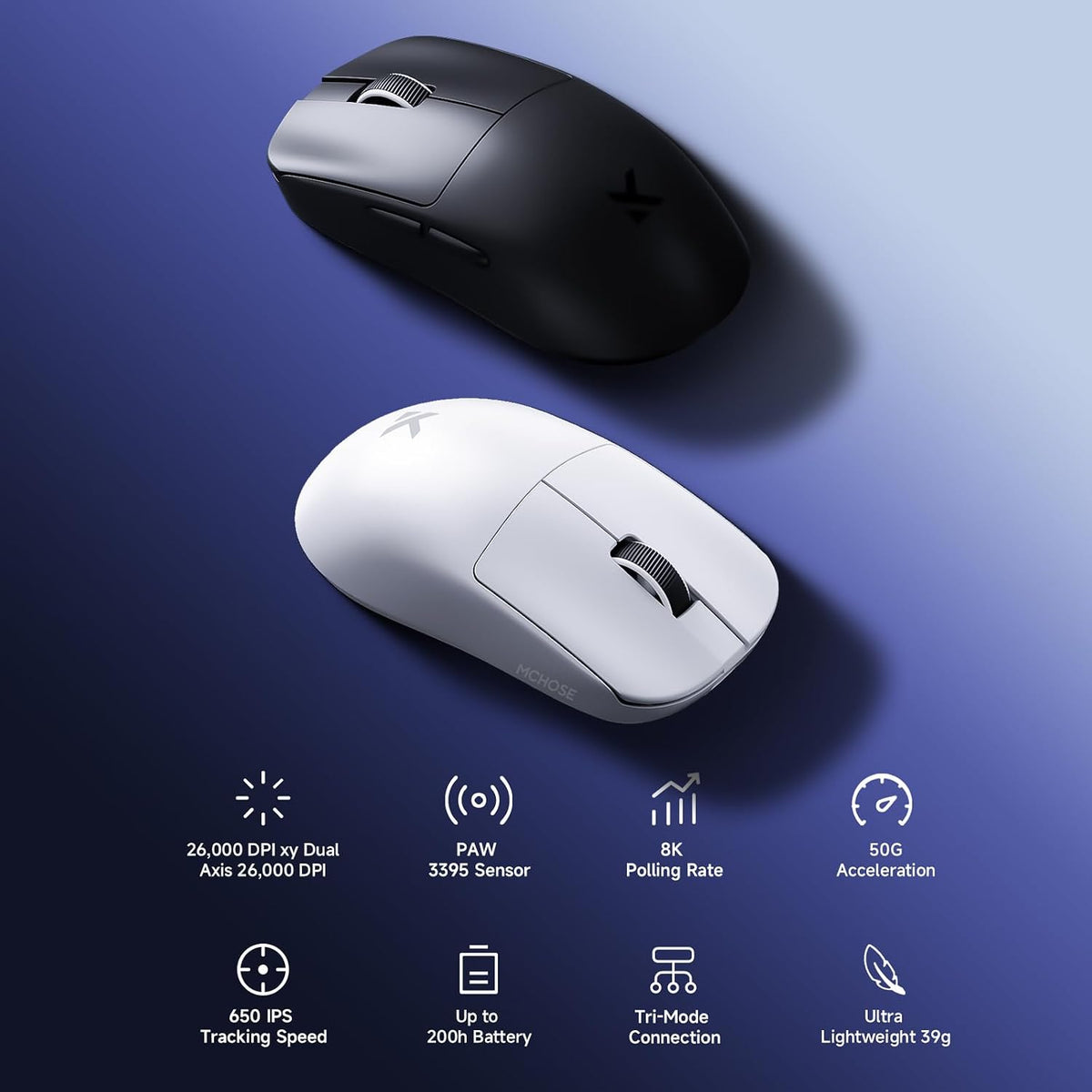MCHOSE L7 Pro Wireless Gaming Mouse Super Light 39g with 8K Receiver