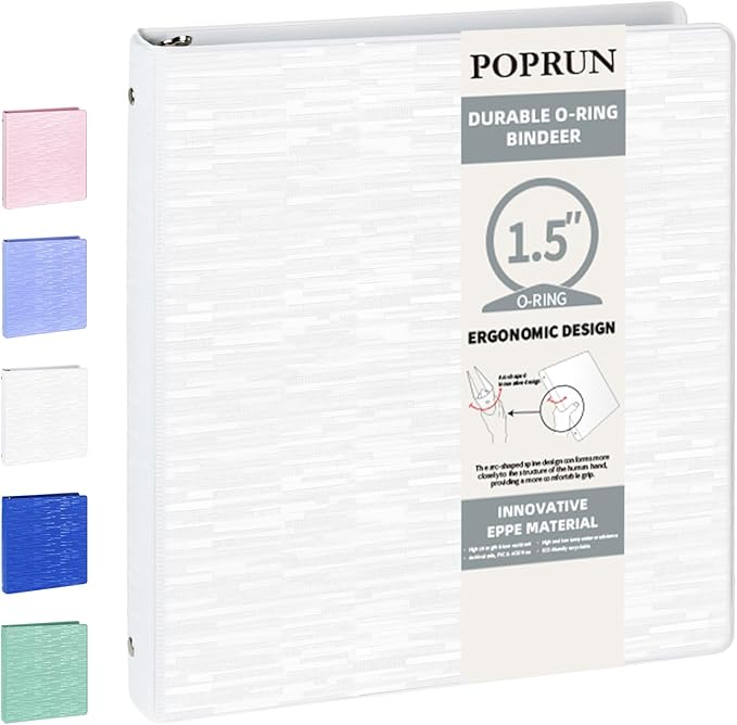 POPRUN 3 Ring Binder 1.5 Inch, Holds 325 Sheets of 8.5 x 11 Paper, Extra by POPRUN