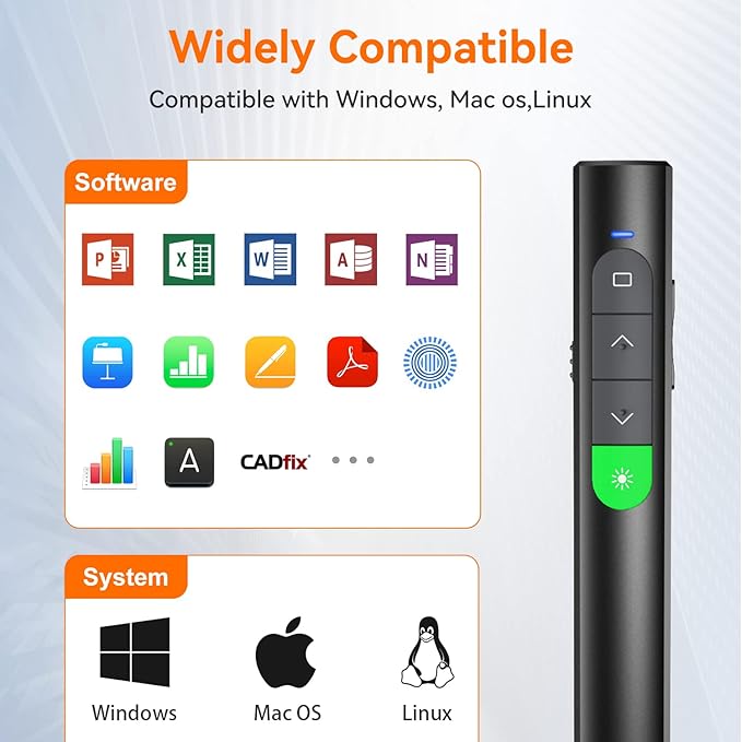 Wireless Presentation Clicker PowerPoint Presenter Remote: Rechargeable Green - Image 6