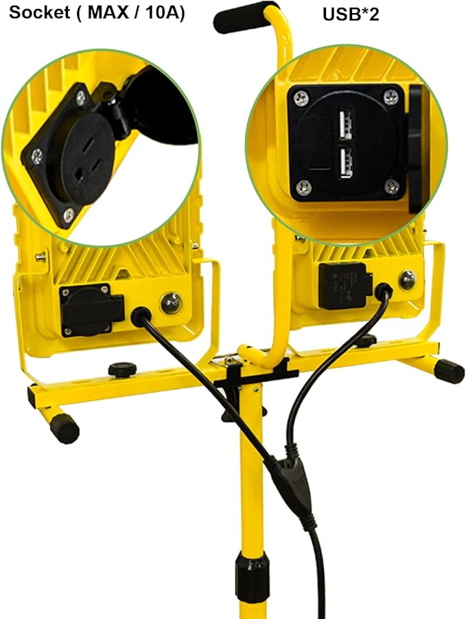 25000 Lumen Work Lights with Stand, Dual Head LED Work Light with USB & Socket - Image 4