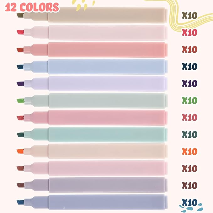Marspark 120 Pcs Highlighters Bulk Chisel Tip Aesthetic 12 Assorted Colors No - Image 2