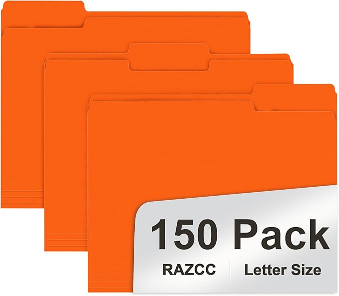File Folder, RAZCC 150 Pack 1/3 Cut Tab File Folders Letter Size, Folders by RAZCC