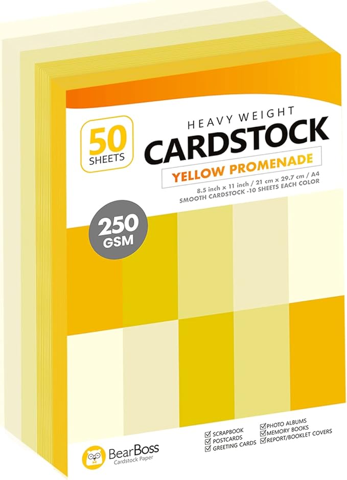 Yellow Colored Cardstock Thick Paper 50 Sheets, 8.5" x 11" Heavyweight 92lb by BearBoss