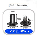 50 Sets Chicago Screws Carbon Steel Binding Screws Rivet Book Binding DIY Leather Craft Assembly Bolt M5*7mm Black