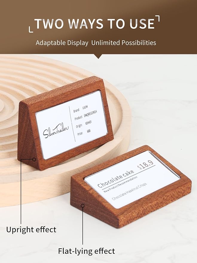 6 Pack Mini Wood Price Tag Label Holder Tabletop Stand or Recline Small Sign - Image 3