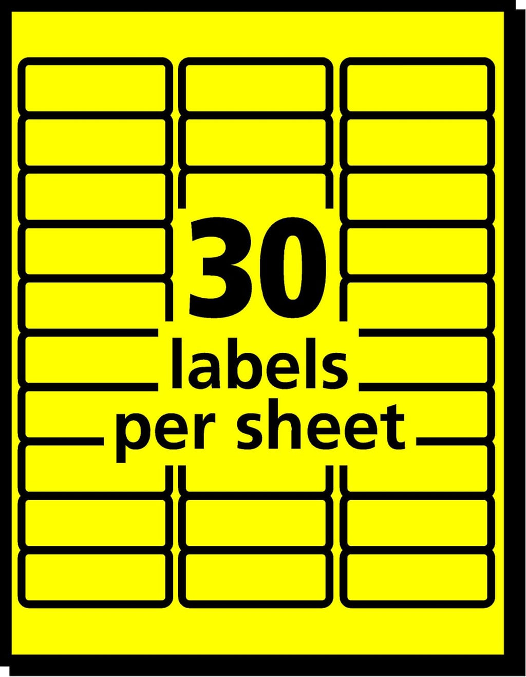 Avery Printable Address Labels, Sure Feed Technology, 1" x 2-5/8", Neon Yellow, Laser & Inkjet Compatible, 750 Blank Labels, Great for Branding, Mailing, Organizing, and More (5972), (Pack of 5)